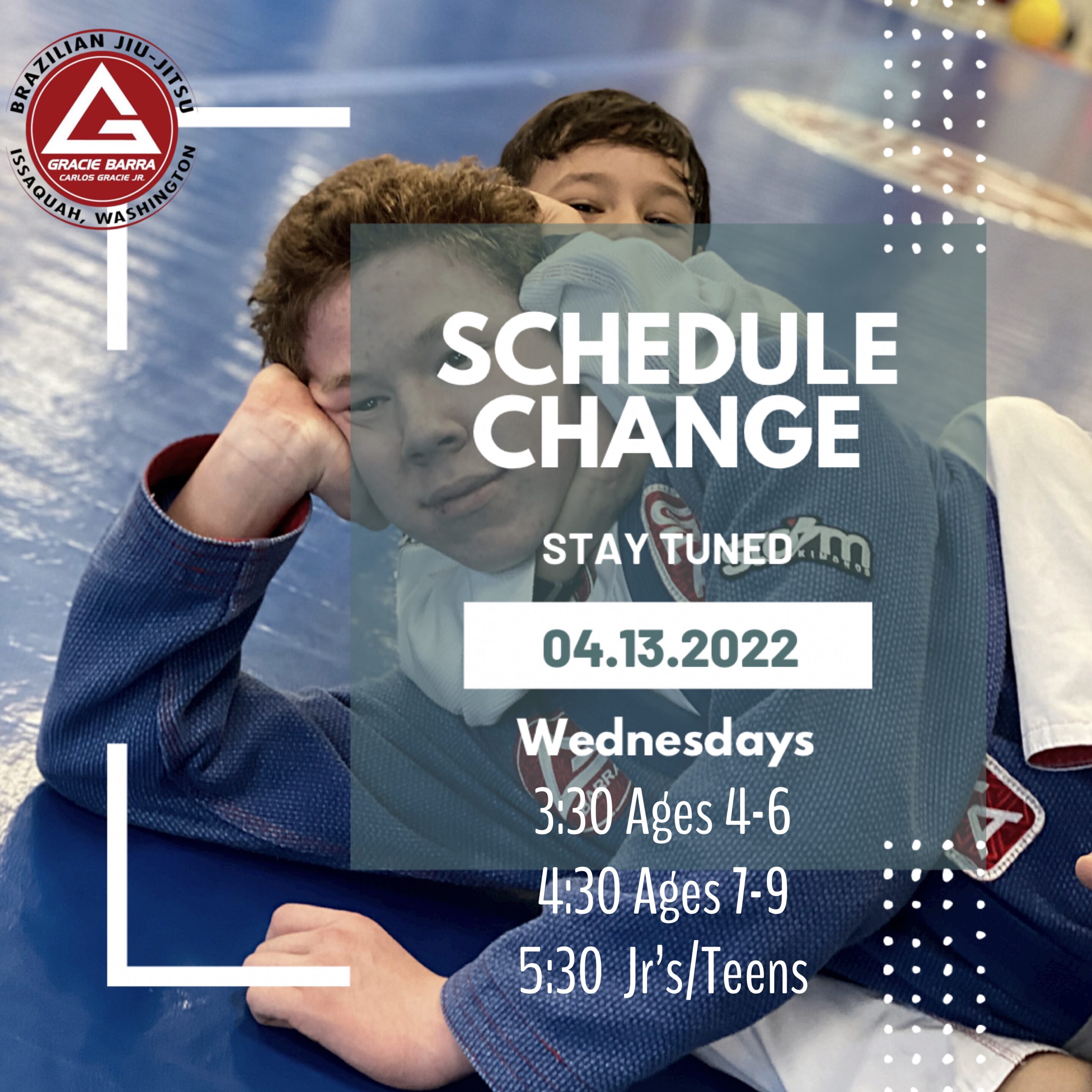 Kids’ Team Schedule Change beginning April 13th