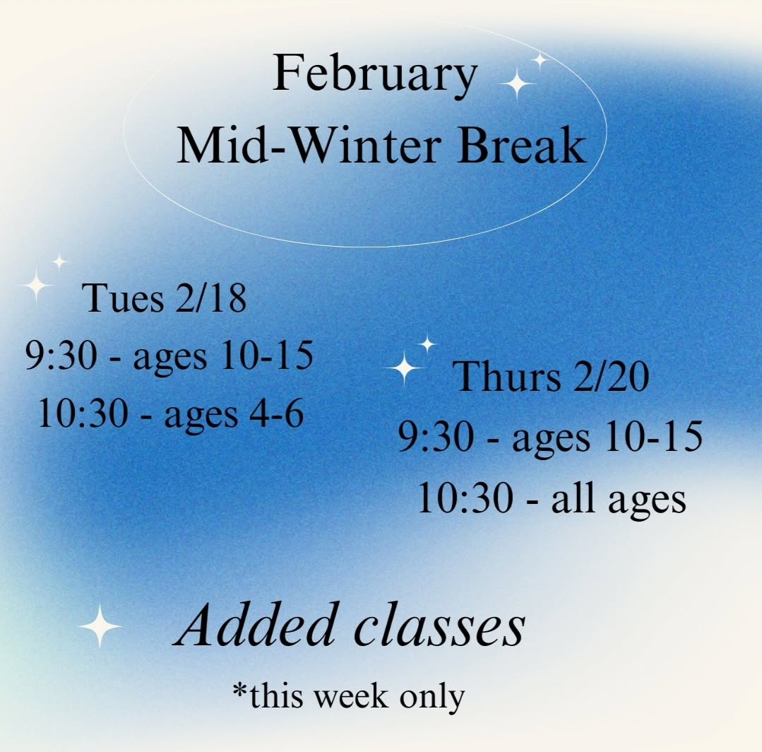 Extra Kid’s Classes during Mid Winter Break