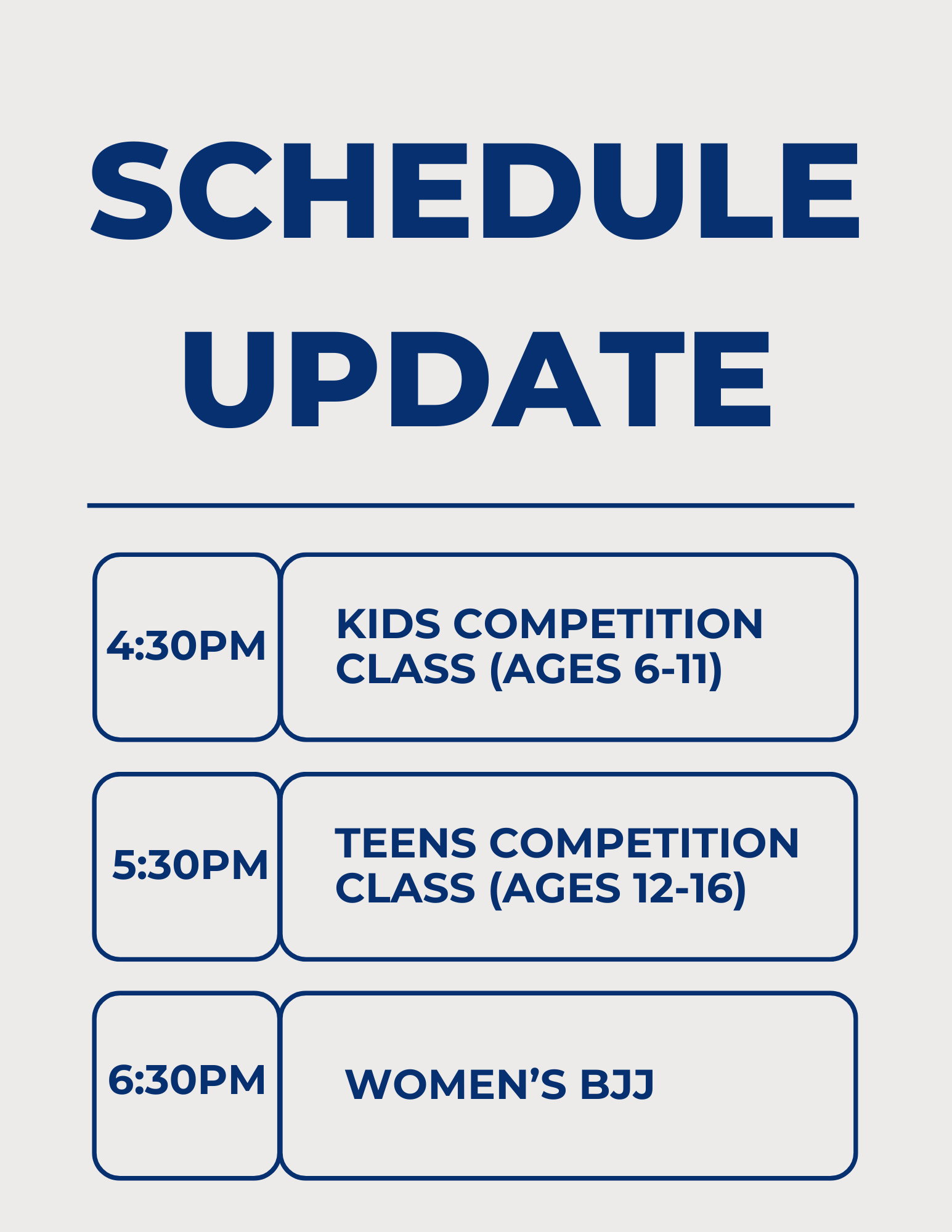 Friday Classes Schedule Update